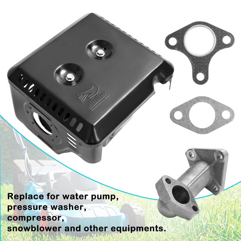 Sutmorly Muffler Exhaust Kit Assembly Fits Honda GX340 GX390 GX420 11HP 13HP 16HP Harbor Freight 420 Engine Water Pump Snowblower Pressure Washer with Head Shield Manifold and Two Gaskets, No nuts - Image 4